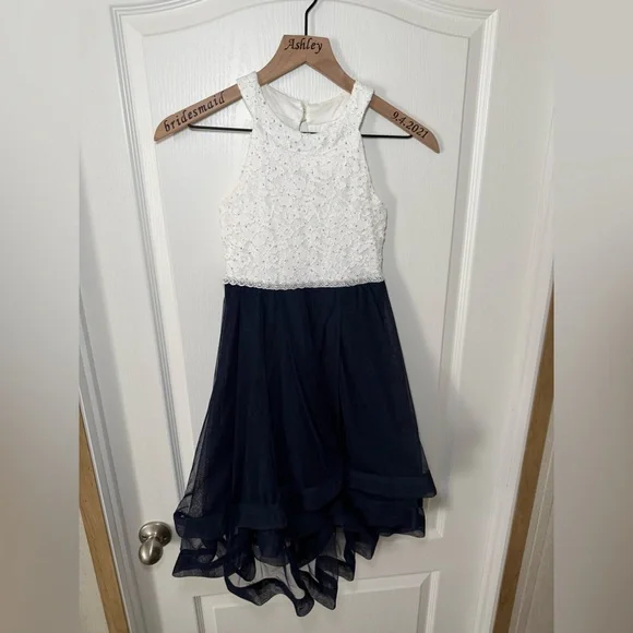 Speechless Kids High-Low Party Dress Lace & Sequins White/Navy Size 7 - Picture 4 of 9